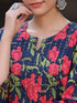 Women Blue Floral Printed Pintuck Kurta